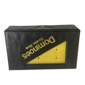Vintage Double Nine Dominoes Set Black Vinyl Storage Case 55 Tiles